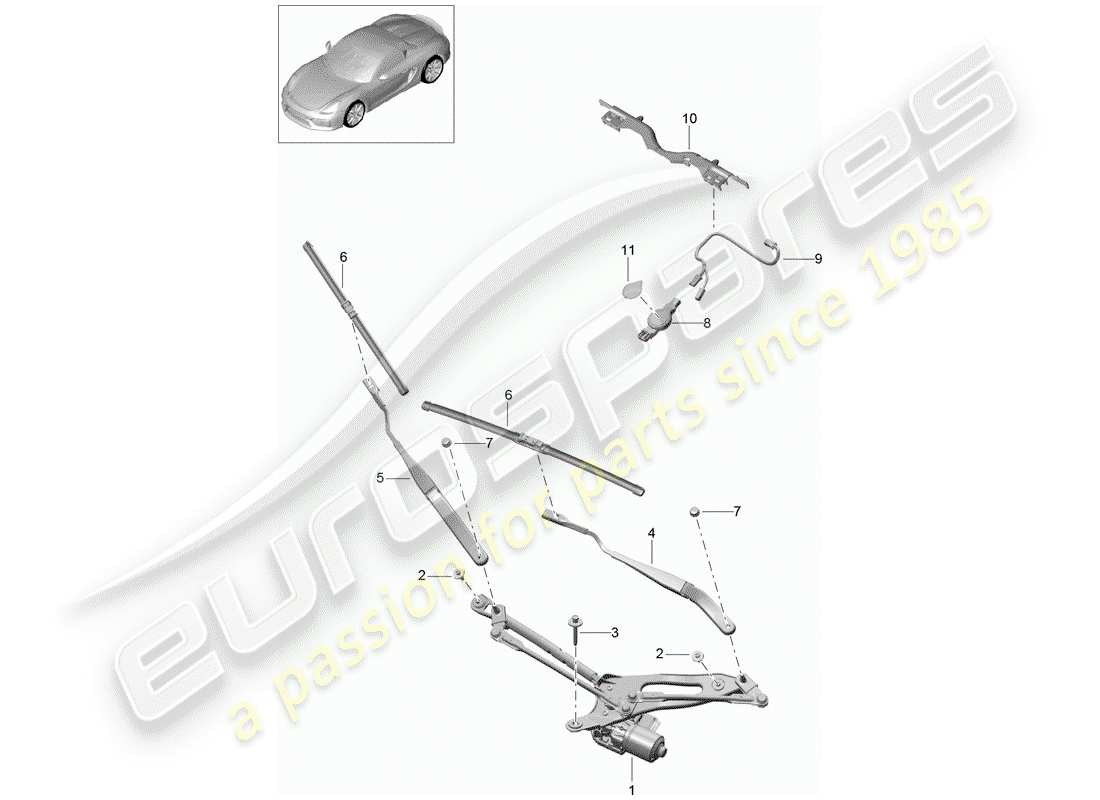 porsche 2016 (981 boxster spyder) sistema limpiaparabrisas compl. diagrama de piezas