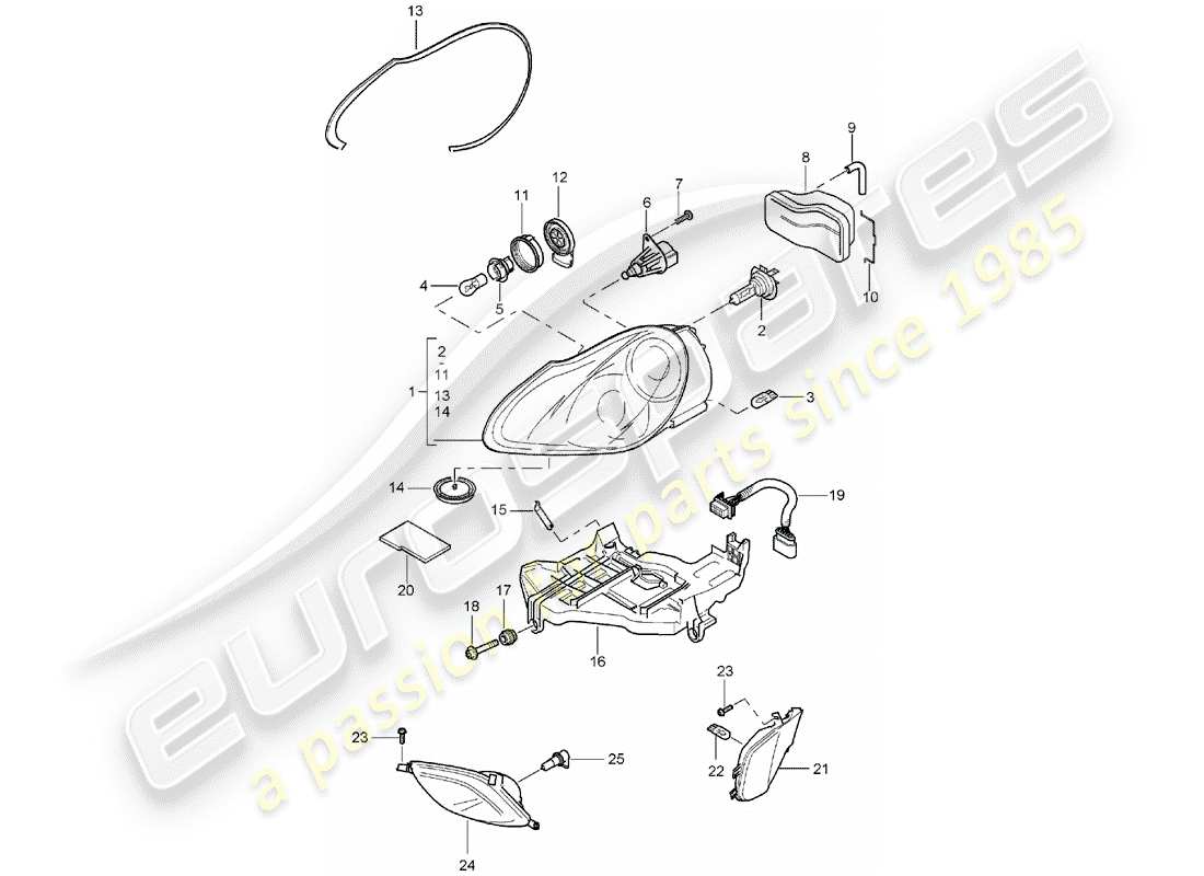 porsche 2005 (cayenne e1 9pa) diagrama de piezas del faro