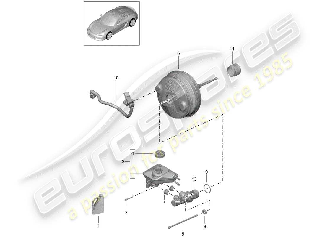 porsche 2016 (981 boxster spyder) diagrama de piezas del cilindro maestro de freno