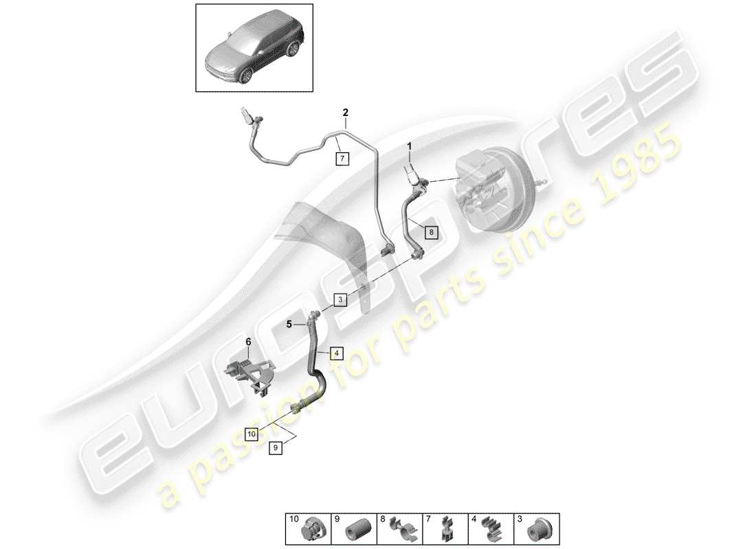 porsche 2020 (cayenne e3 9ya/9yb) línea de vacío diagrama de piezas