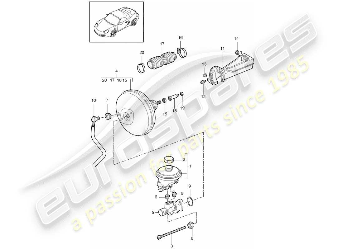 porsche boxster 987 (2012) diagrama de piezas del cilindro maestro de freno