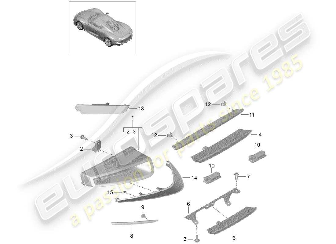 porsche 2015 (918 spyder) luz trasera diagrama de piezas