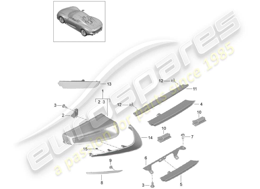 porsche 918 spyder (2015) diagrama de piezas de la luz trasera
