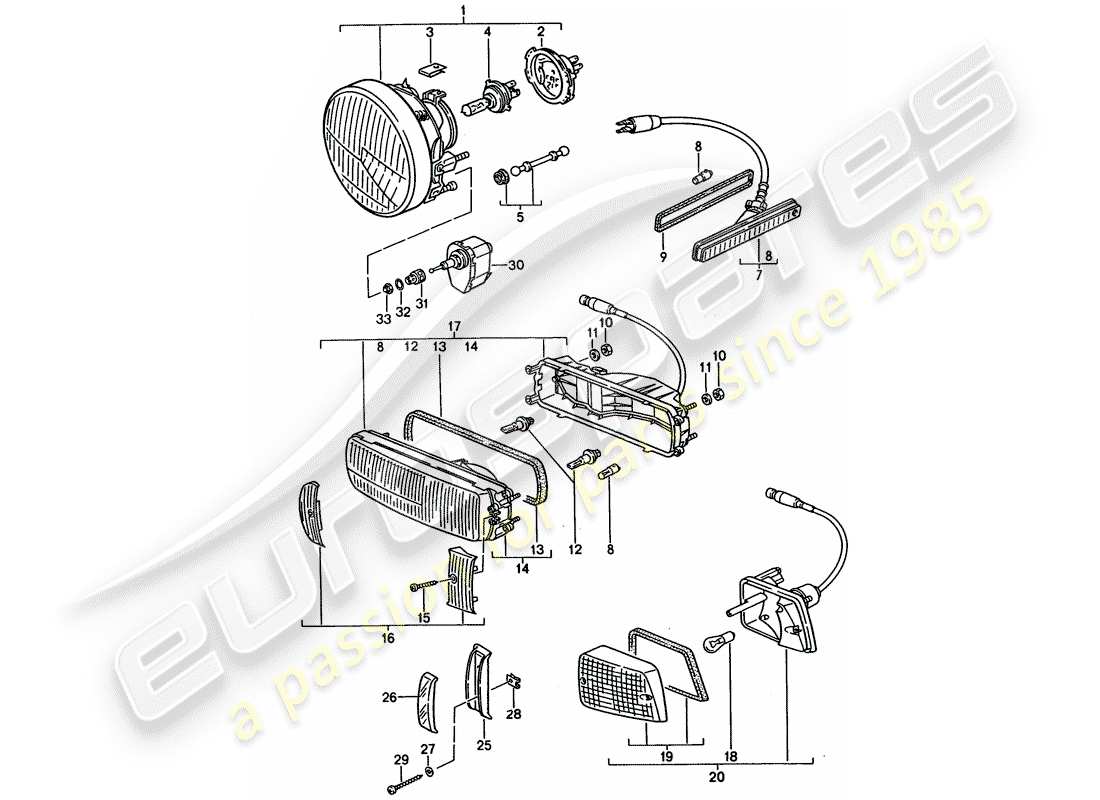 porsche 1994 (928) faro - señal de giro diagrama de piezas