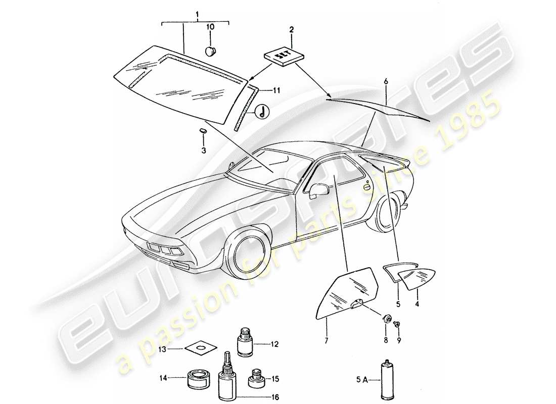 porsche 1994 (928) acristalamiento de ventanas diagrama de piezas
