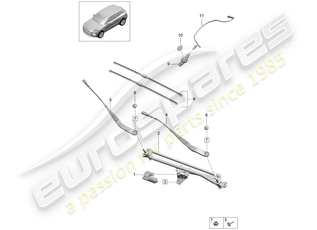 porsche 2019 (macan) sistema limpiaparabrisas compl. diagrama de piezas