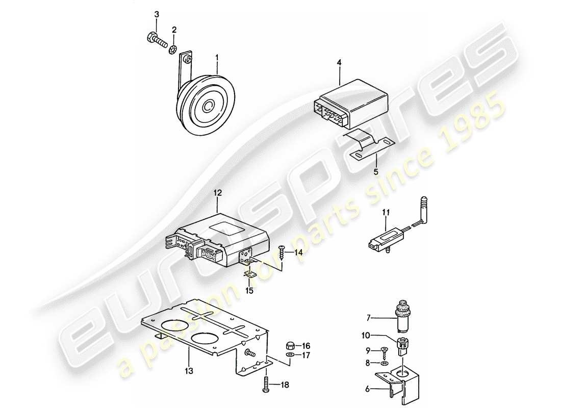 porsche 1991 (944) diagrama de piezas del sistema de alarma