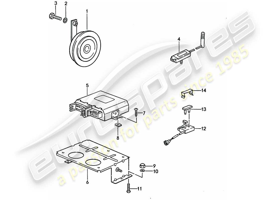 porsche 1992 (968) sistema de alarmas diagrama de piezas