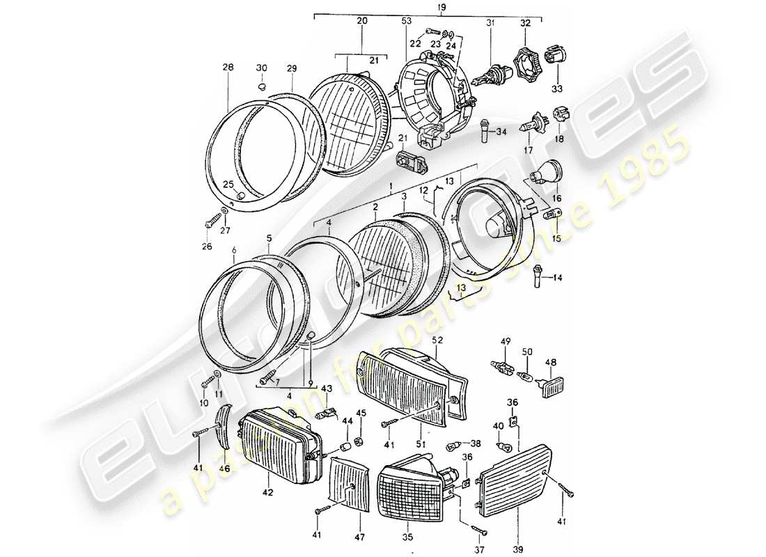porsche 1994 (964) diagrama de piezas del faro