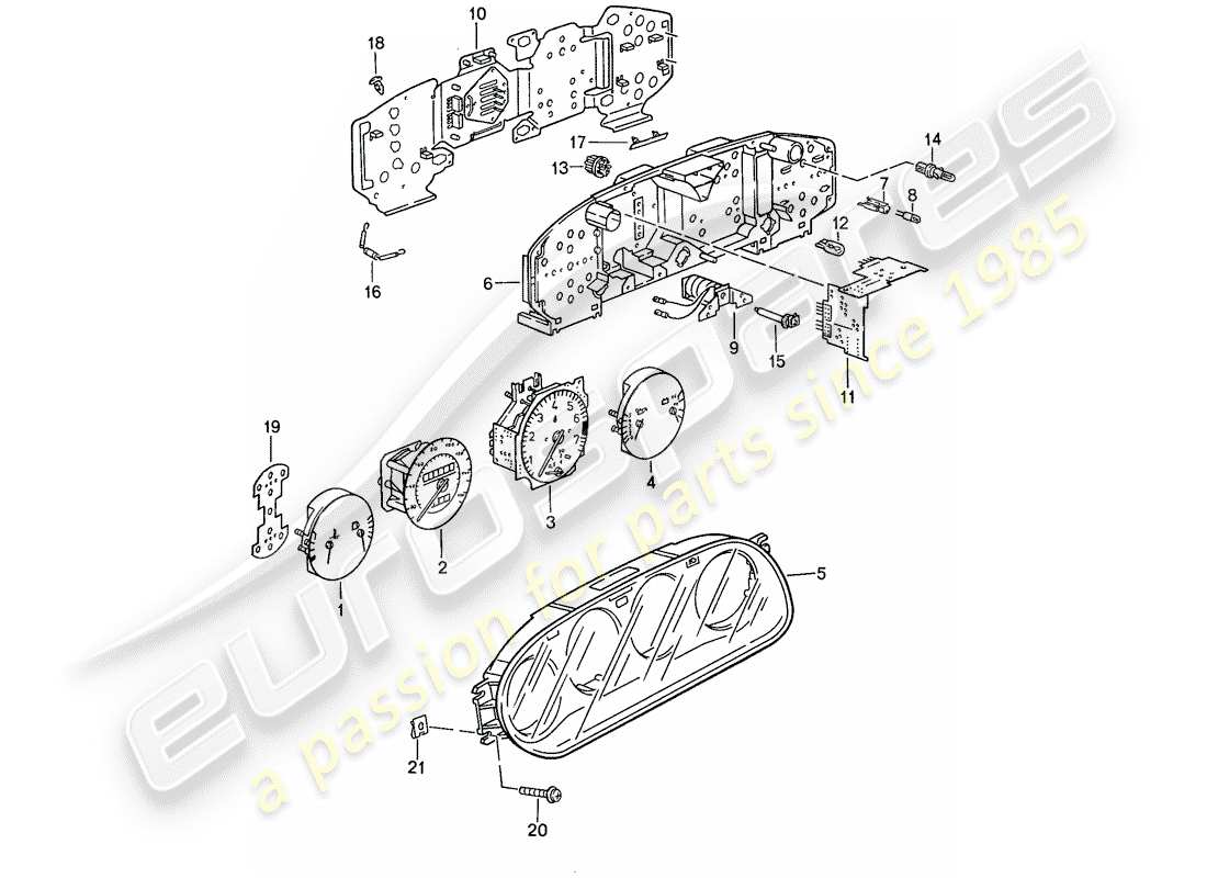porsche 1991 (944) combinación de instrumentos diagrama de piezas