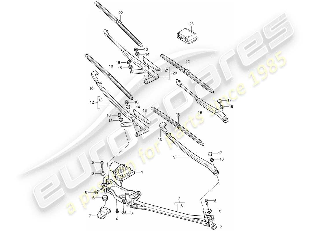 porsche 2008 (cayenne e1 9pa) sistema limpiaparabrisas compl. diagrama de piezas