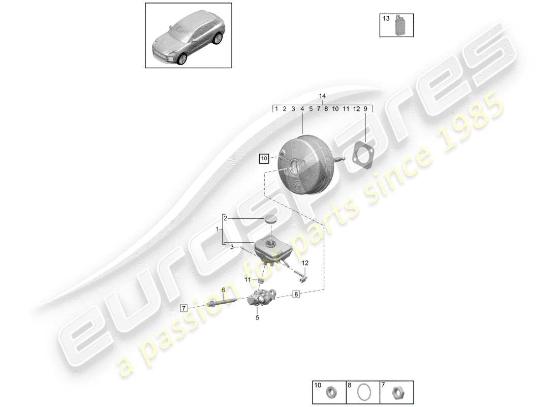 porsche 2019 (macan) diagrama de piezas del cilindro maestro de freno