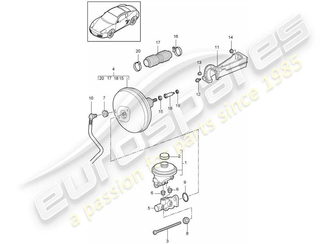 porsche cayman 987 (2009) diagrama de piezas del cilindro maestro de freno