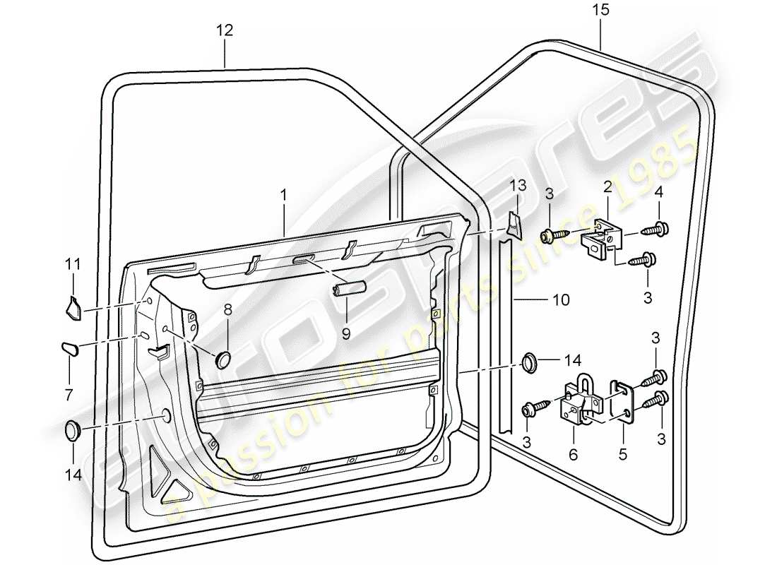 porsche 2008 (cayenne e1 9pa) diagrama de piezas de la carcasa de la puerta