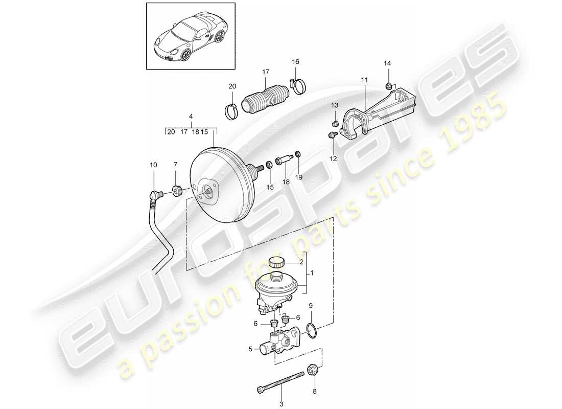 porsche 2009 (987 boxster) cilindro maestro del freno diagrama de piezas