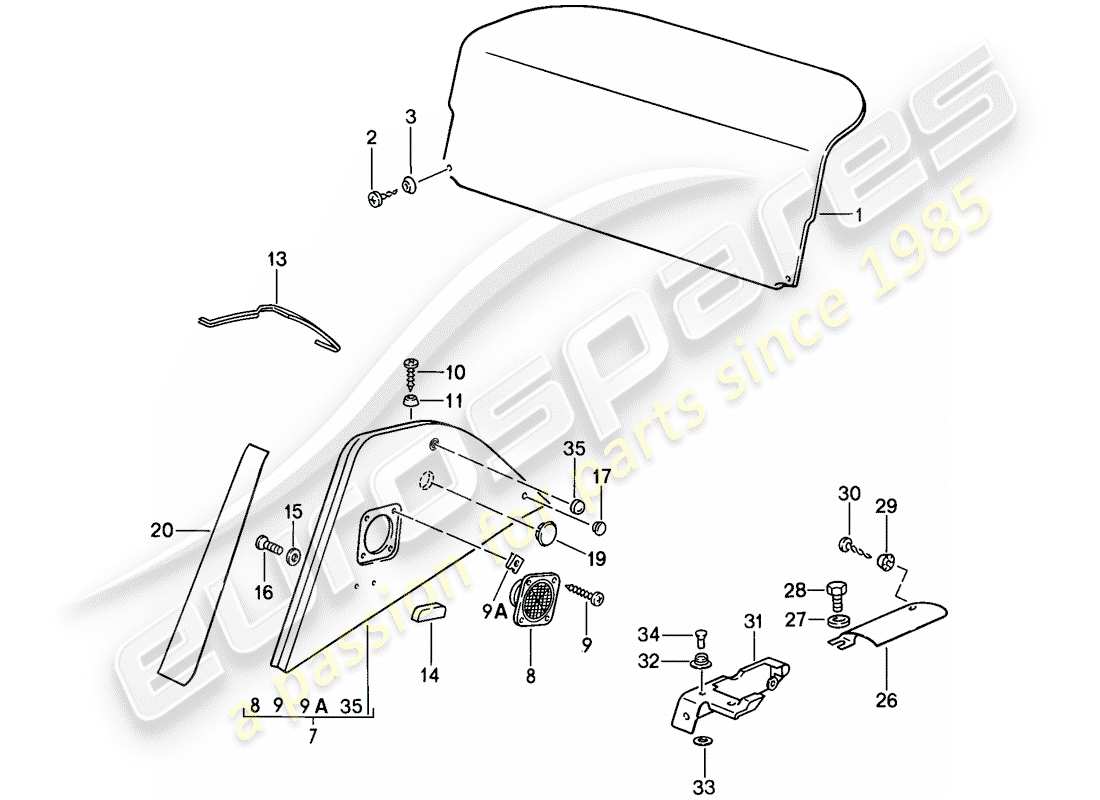 porsche 1987 (911) equipamiento interior diagrama de piezas