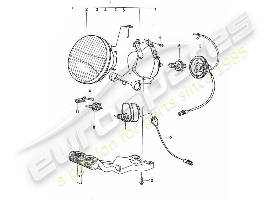 porsche 1993 (968) diagrama de piezas del faro