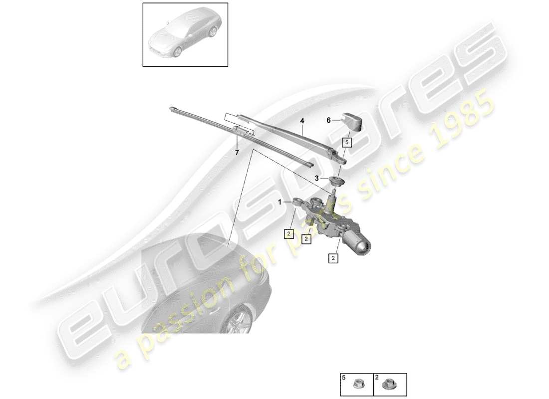 porsche 2018 (panamera 971-1) sistema de limpiaparabrisas y arandela para diagrama de piezas