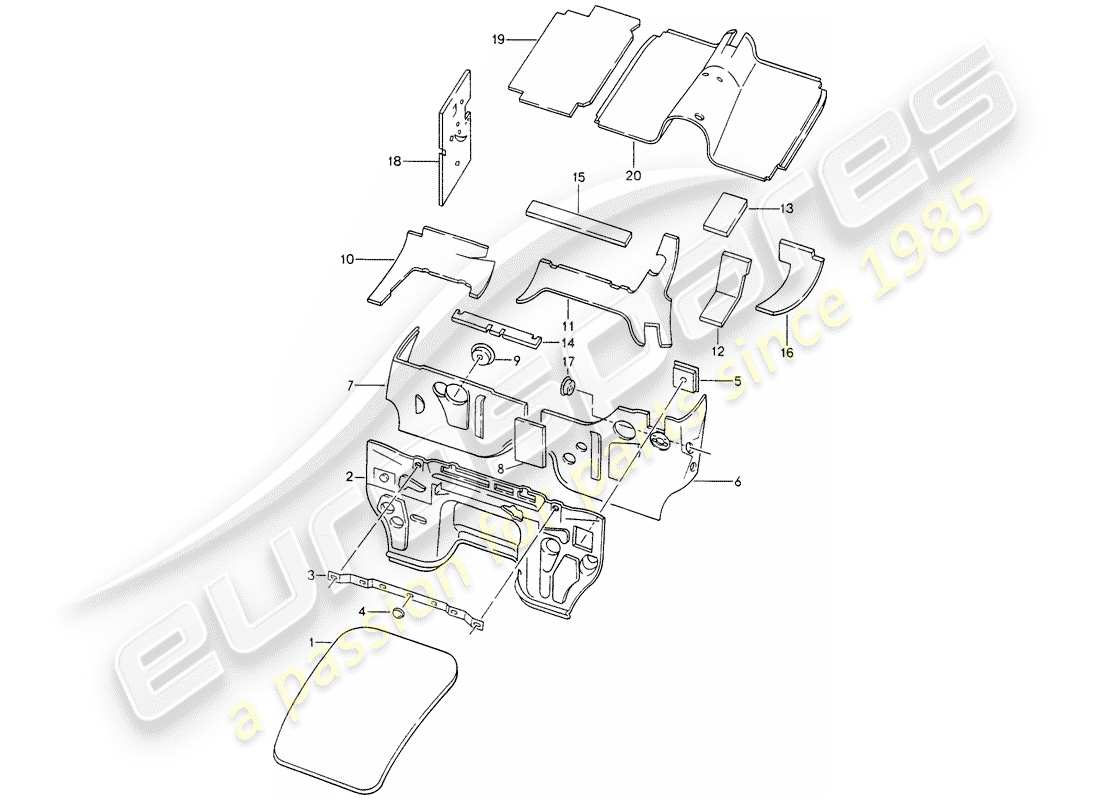 porsche 1995 (928) carcasa - insonorización 1 diagrama de piezas