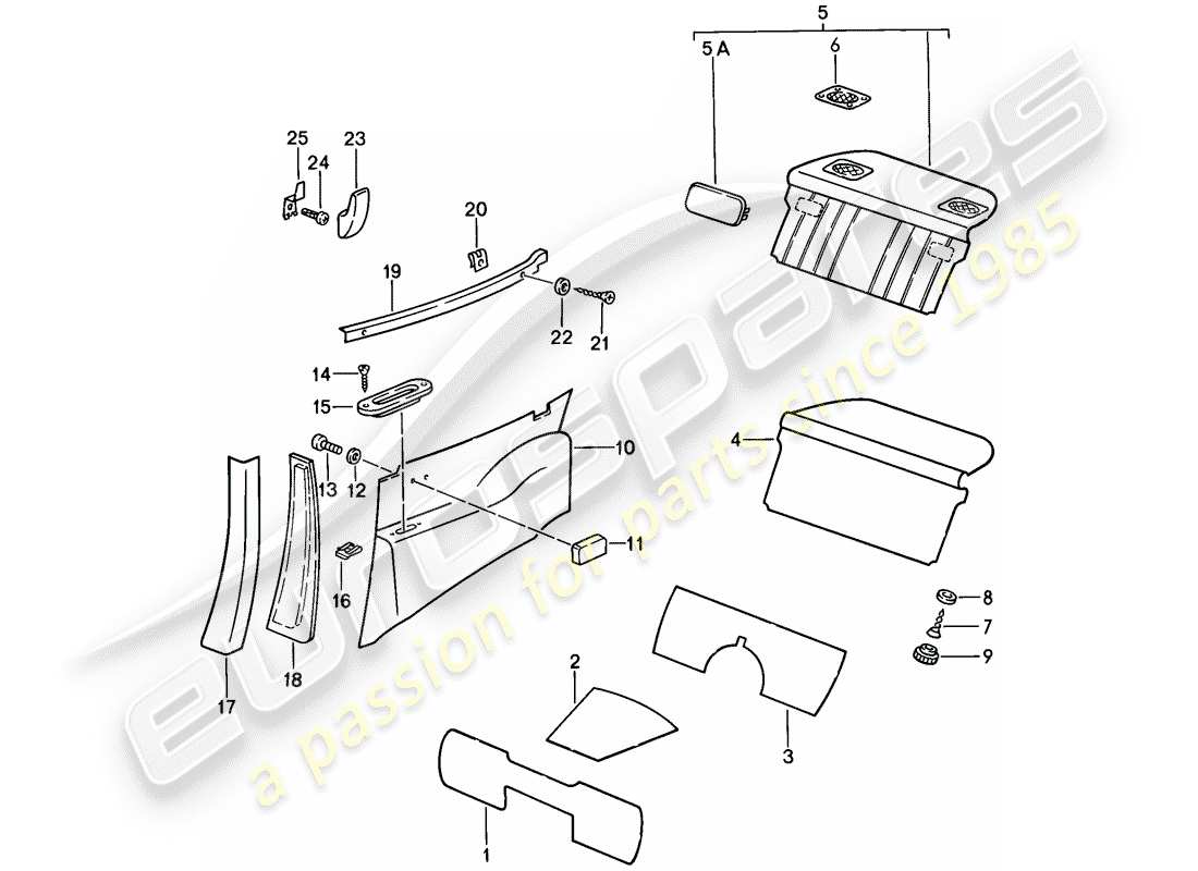 porsche 1985 (911) equipamiento interior diagrama de piezas
