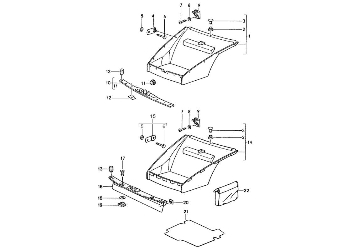 porsche 1994 (964) equipamiento interior - maletero delantero diagrama de piezas
