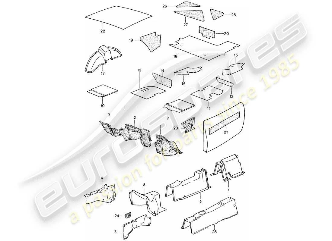 porsche 1991 (944) absorbente de sonido diagrama de piezas