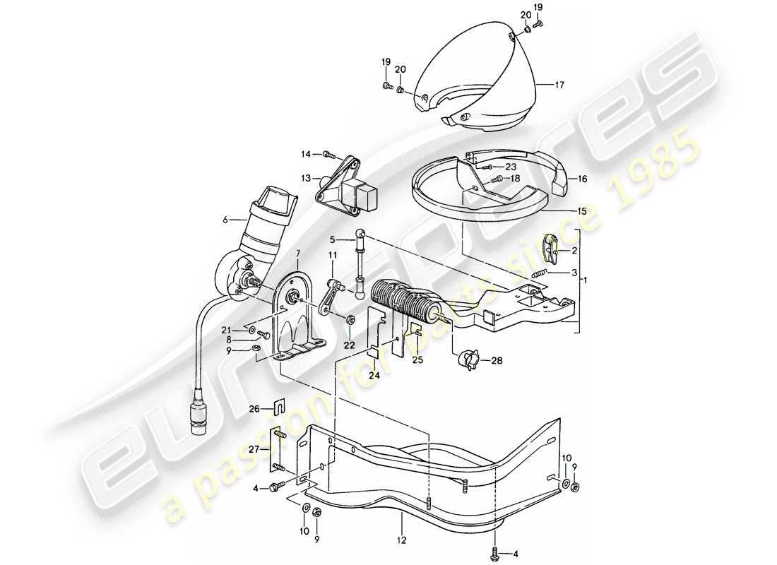 porsche 1993 (968) faro emergente diagrama de piezas