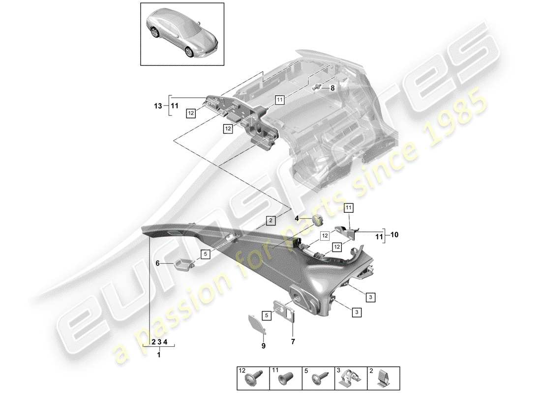 porsche 2017 (panamera 971-1) adornos diagrama de piezas