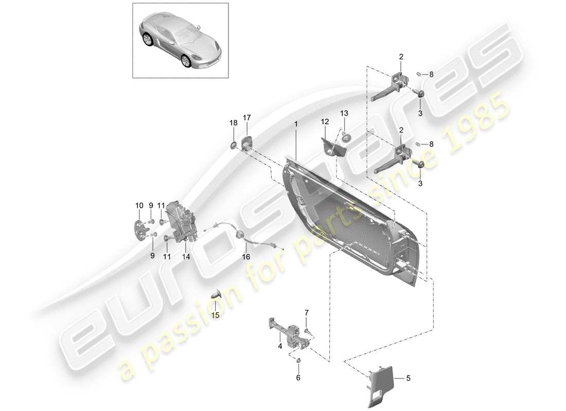porsche 718 cayman (2020) diagrama de piezas de la carcasa de la puerta