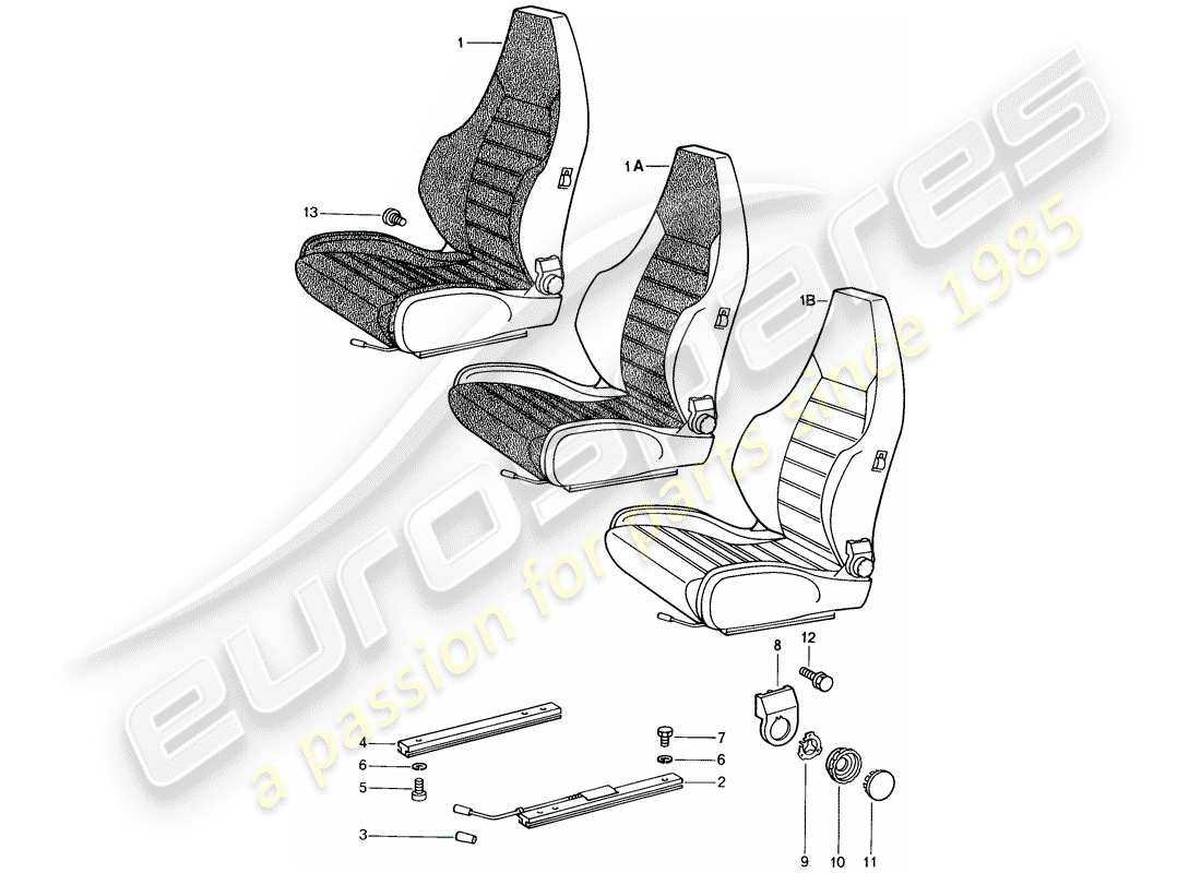 porsche 1982 (944) asiento deportivo - completo diagrama de piezas