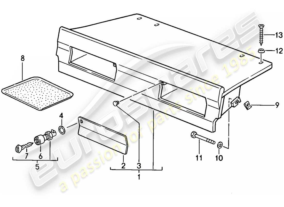 porsche 1984 (911) volcado de equipaje trasero diagrama de piezas