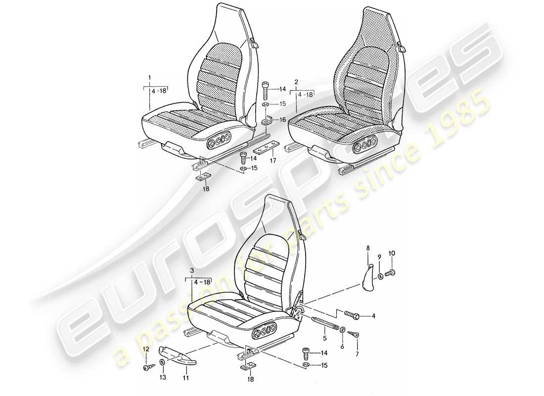 porsche 1990 (944) asiento - completo diagrama de piezas