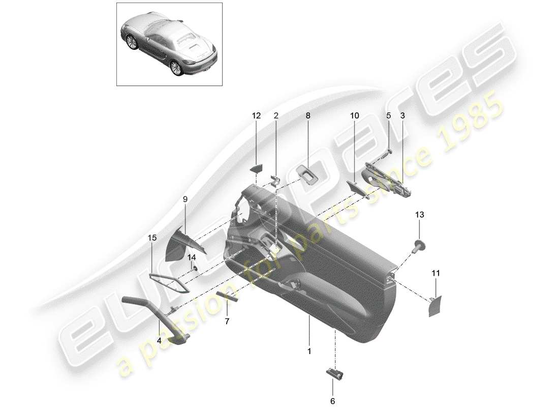 porsche 2012 (981 boxster) panel de la puerta diagrama de piezas