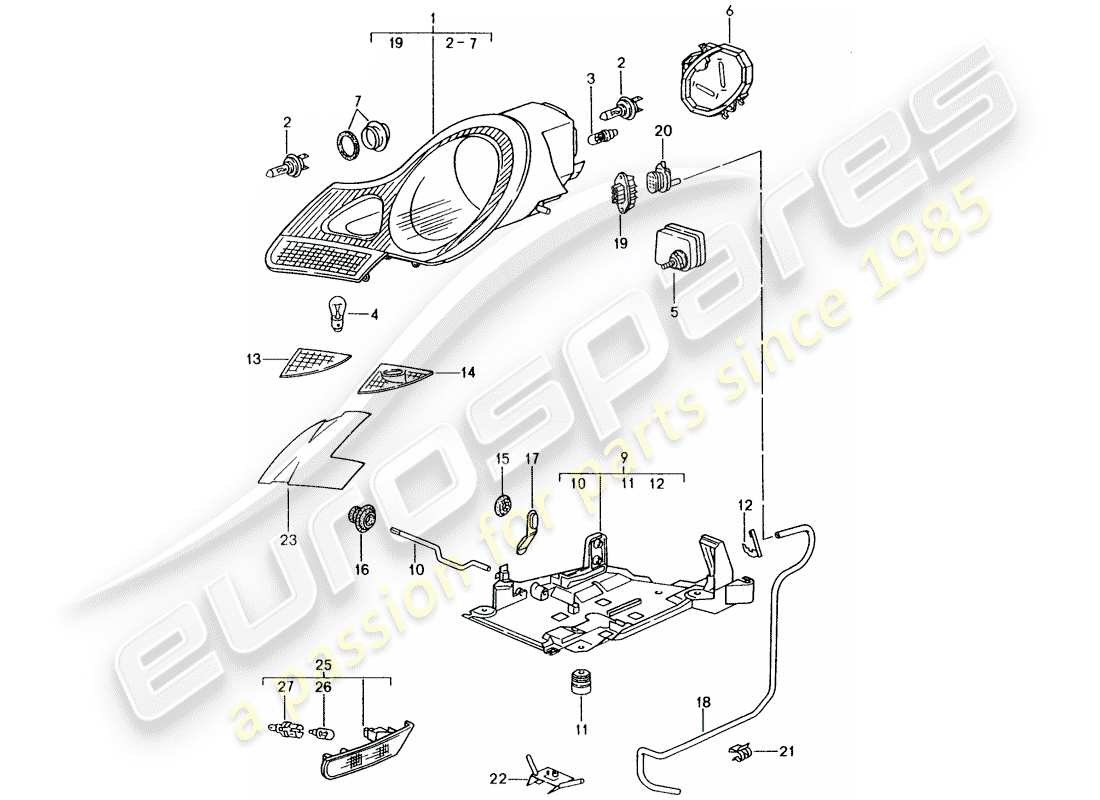 porsche 2001 (996) faro - repetidor de señal de giro - d >> - mj 2001 diagrama de piezas