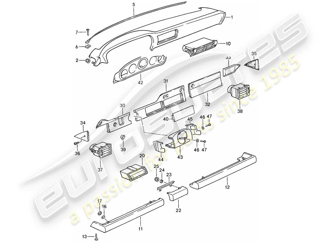 porsche 1987 (959) panel diagrama de piezas