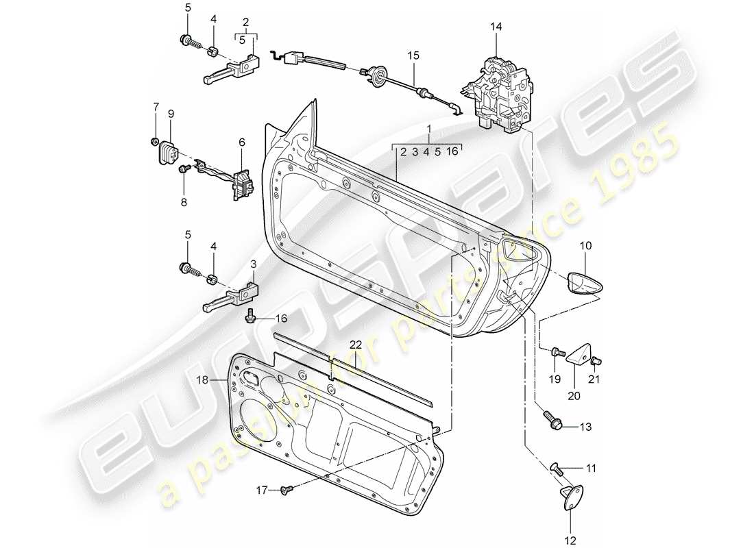 porsche 2007 (987 cayman) diagrama de piezas de la carcasa de la puerta