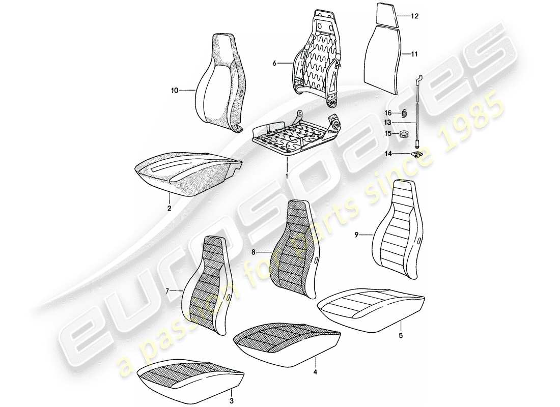 porsche 1984 (911) asiento delantero - piezas individuales - tela - d >> - mj 1984 esquema de piezas