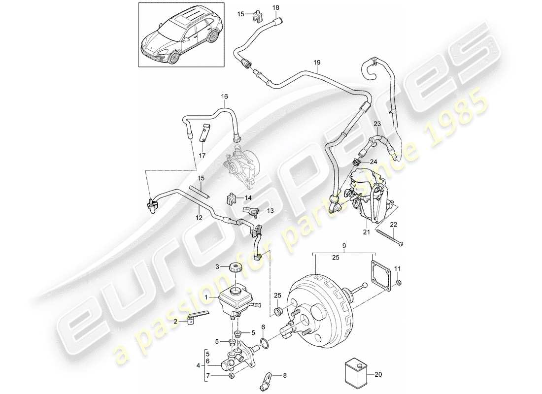 porsche 2016 (cayenne e2 92a) diagrama de piezas del cilindro maestro de freno