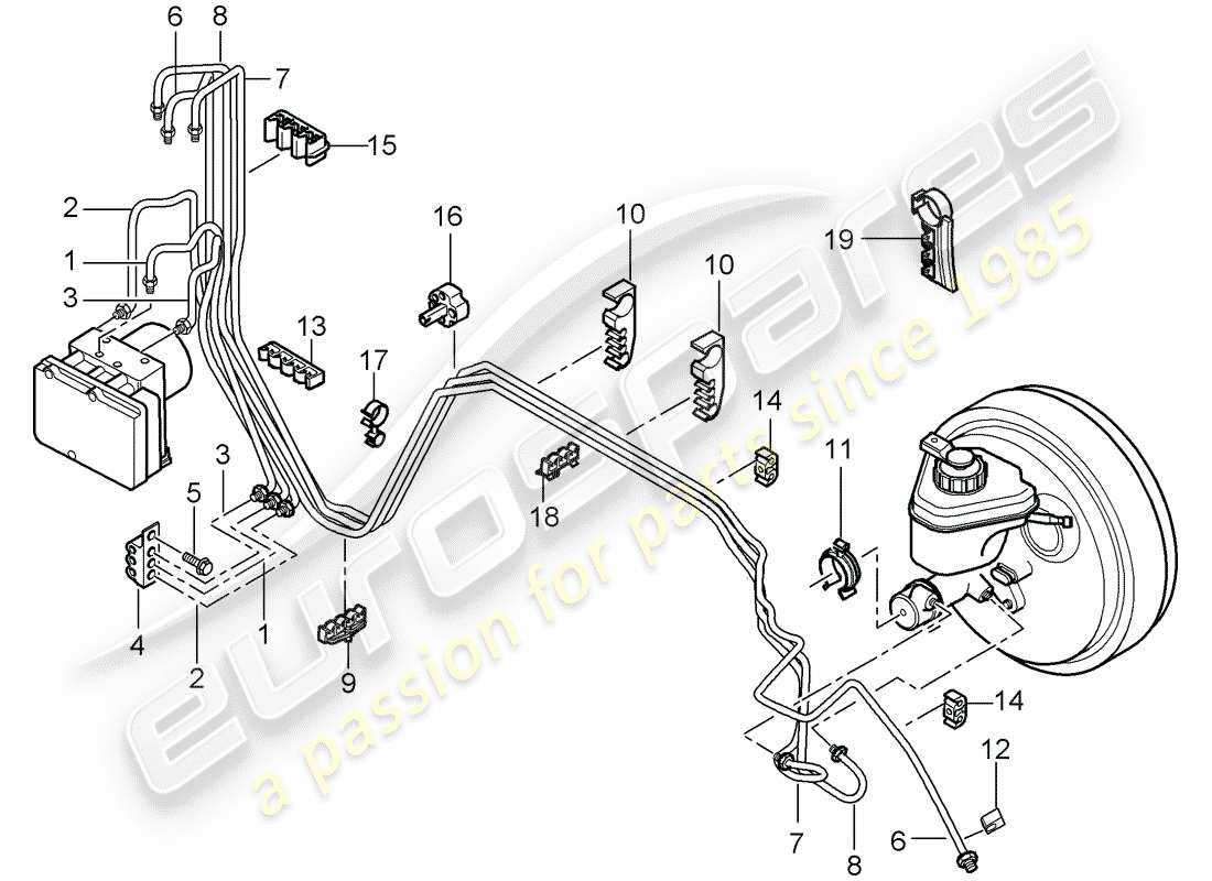 porsche 2008 (cayenne e1 9pa) líneas de freno diagrama de piezas