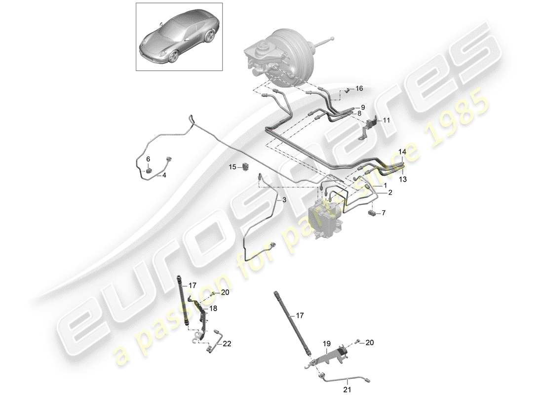 porsche 2014 (991-1) líneas de freno diagrama de piezas