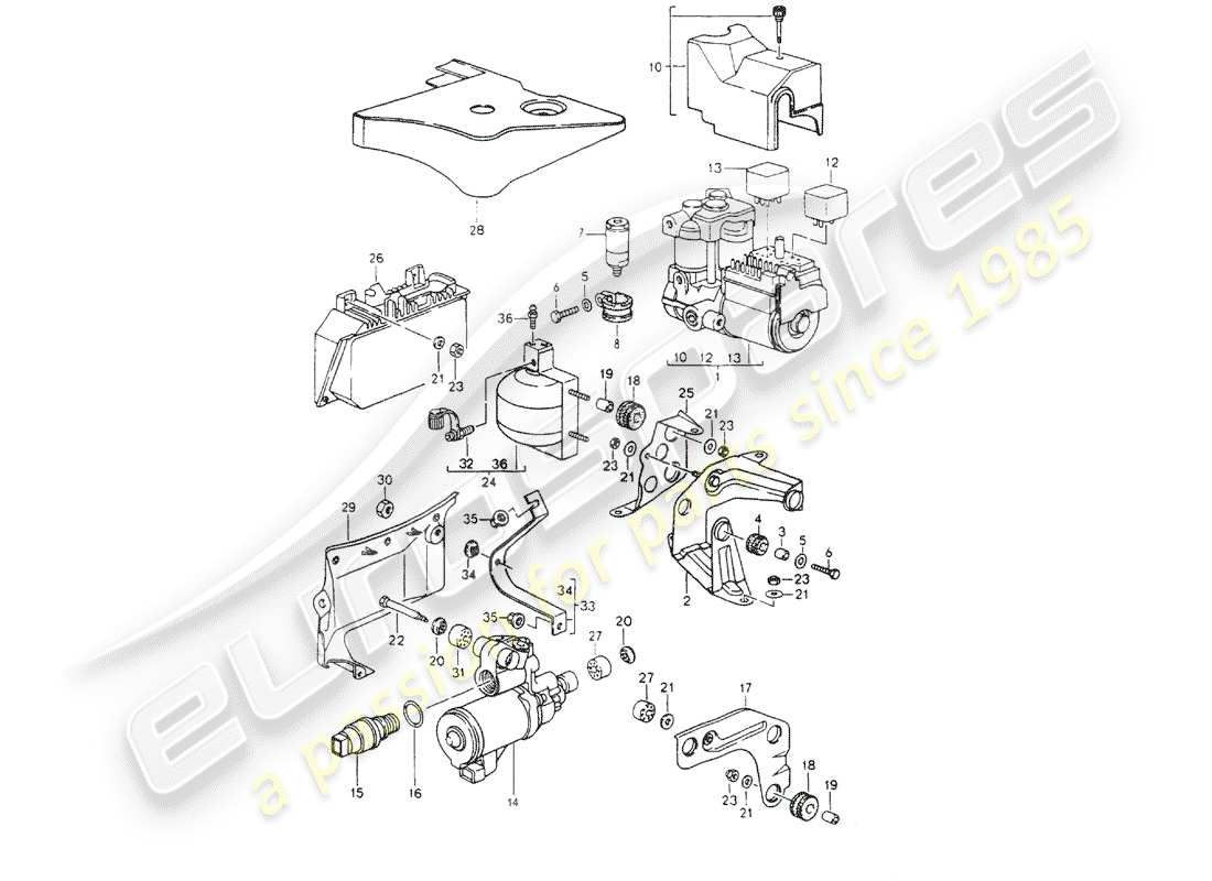 porsche 1994 (964) grupo hidráulico - sistema de freno antibloqueo -abs- - diagrama de piezas de control