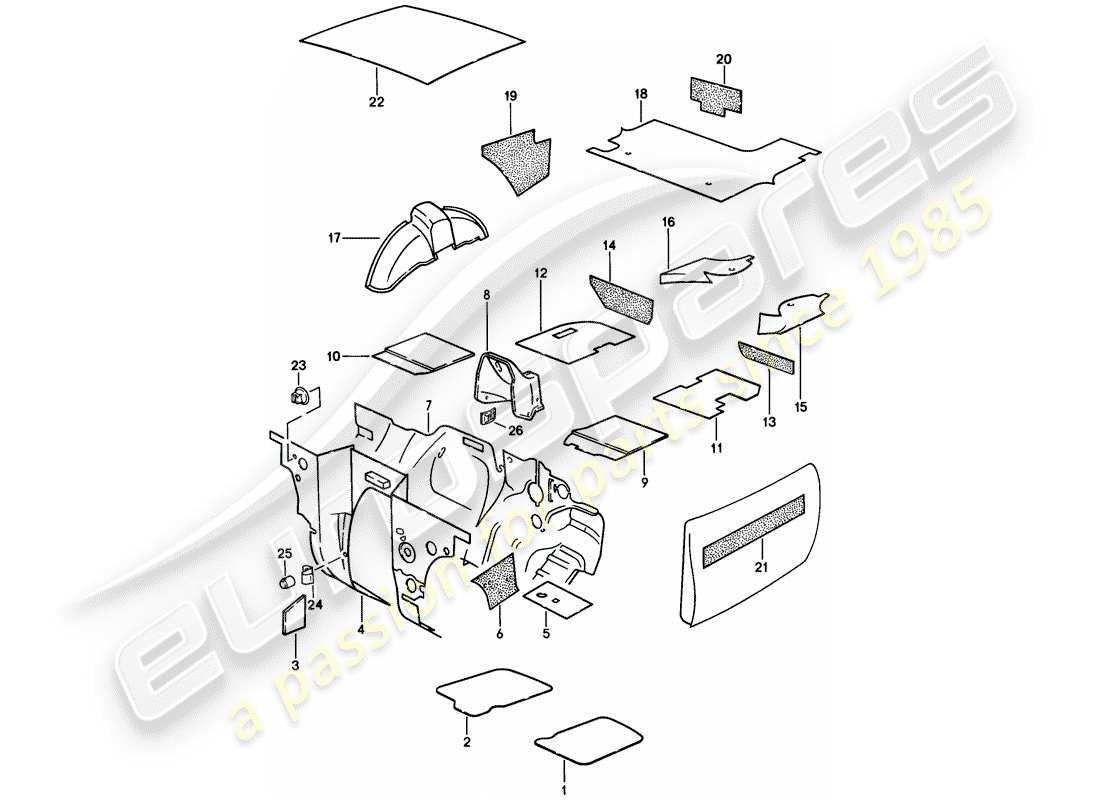 porsche 1982 (944) absorbente de sonido diagrama de piezas