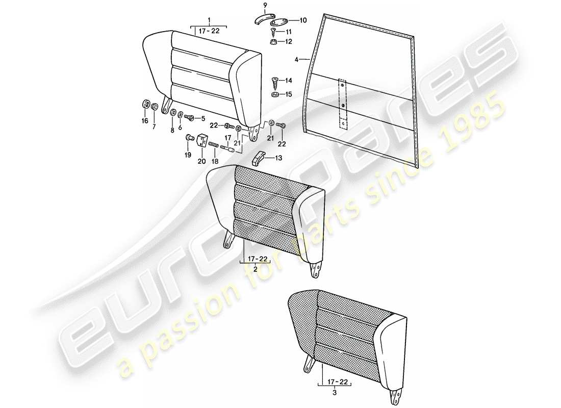 porsche 1985 (911) asiento de emergencia - respaldo diagrama de piezas