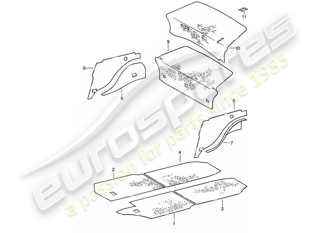 porsche 1987 (959) carrocería - insonorización 1 diagrama de piezas