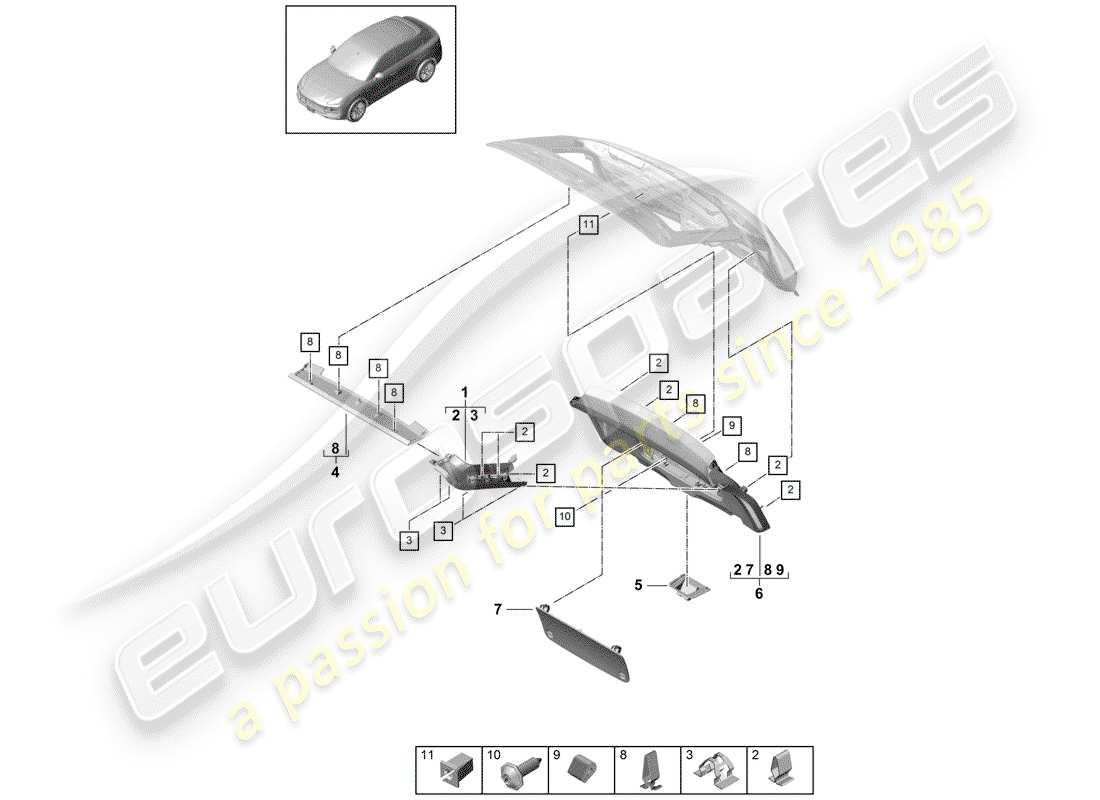 porsche 2020 (cayenne e3 9ya/9yb) panel de acabado para puerta con porton diagrama de piezas