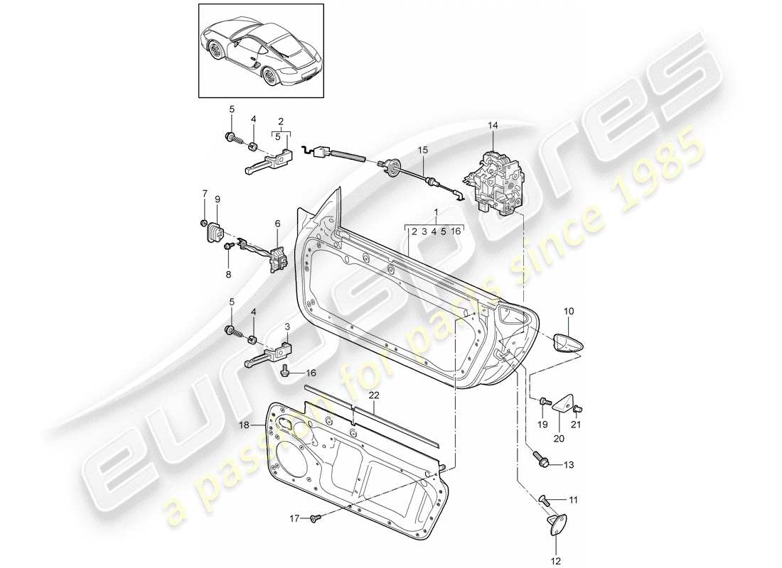 porsche 2009 (987 cayman) diagrama de piezas de la carcasa de la puerta