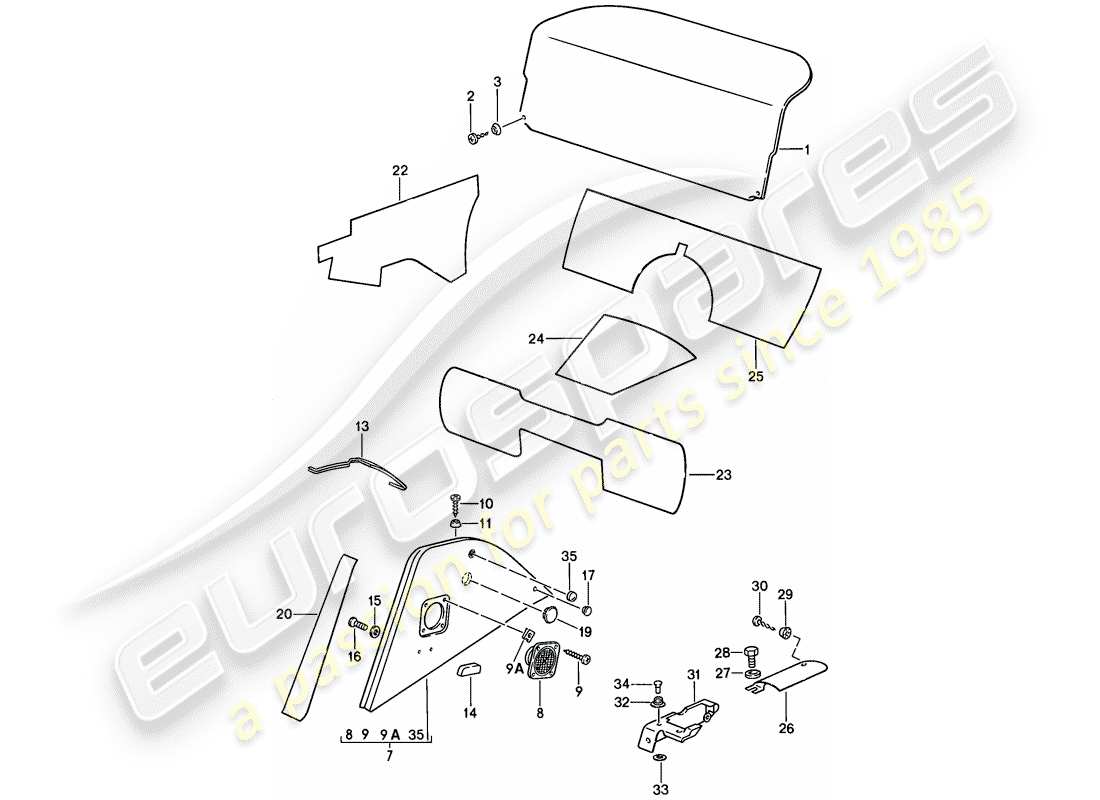 porsche 1986 (911) equipamiento interior diagrama de piezas