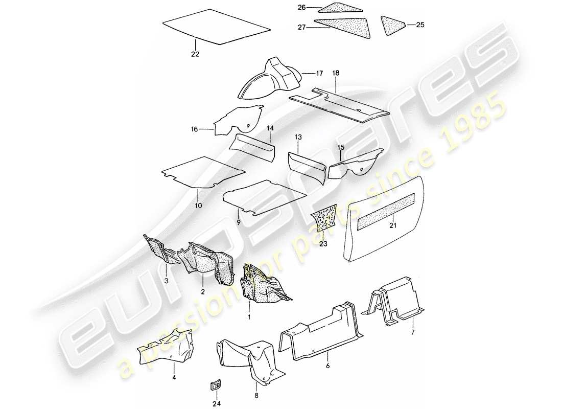 porsche 1994 (968) absorbente de sonido diagrama de piezas