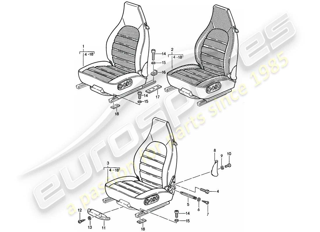 porsche 1993 (968) asiento - diagrama de piezas completo