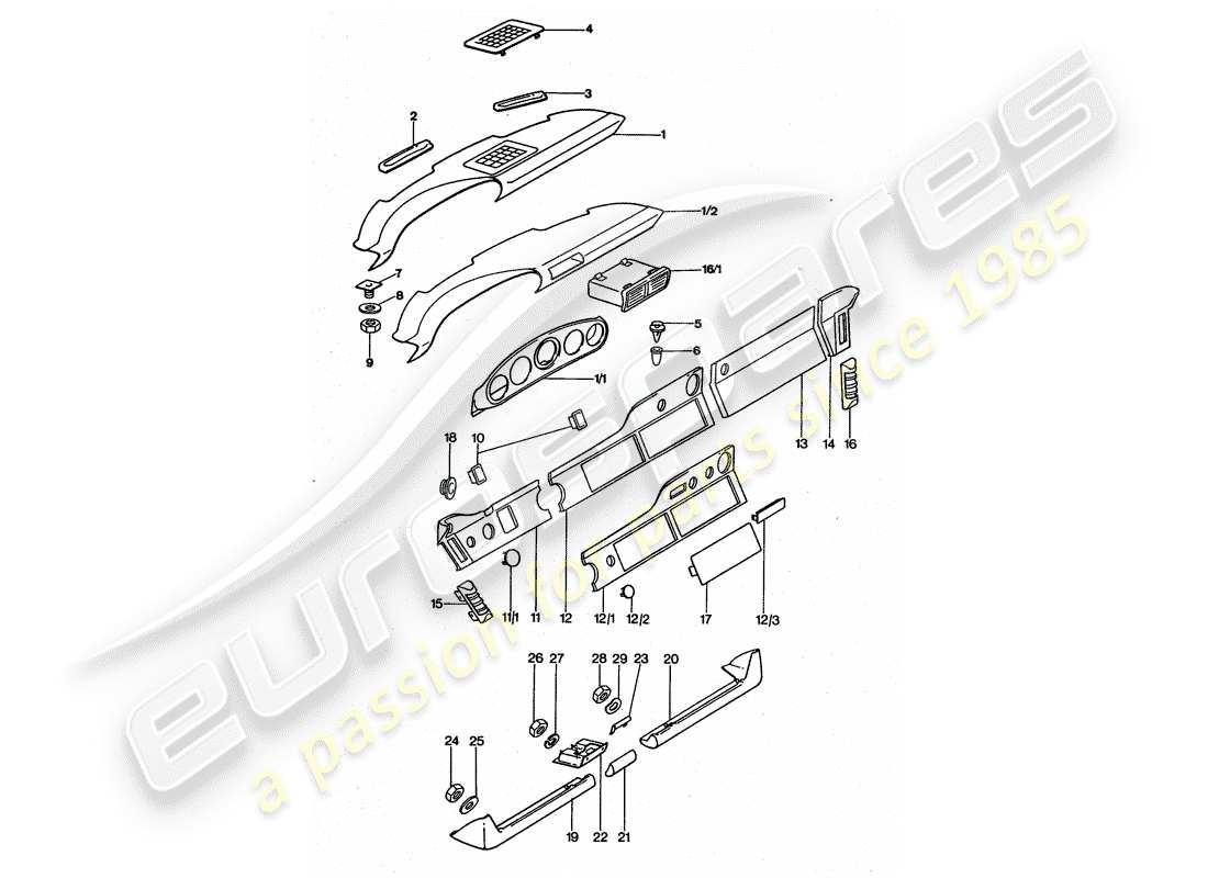 porsche 1977 (911 turbo) panel diagrama de piezas